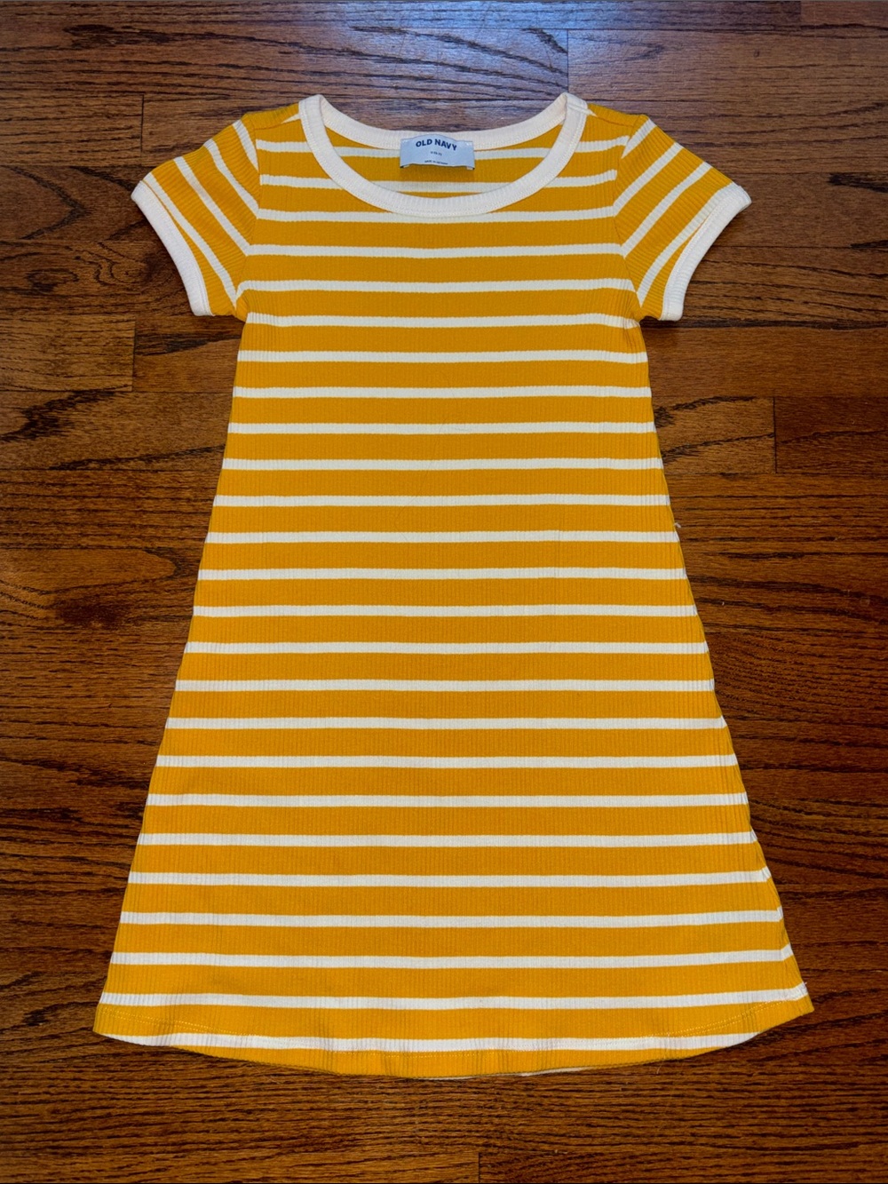 Old Navy Yellow and White Striped Ribbed A-Line Dress